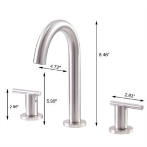 VAPSINT 3 Hole Brushed Nickel Widespread Bathroom Faucet,Modern 2 Handle Bathroom Sink Faucet 8 inch Vanity Faucet with Pop Up Drain and Supply Lines