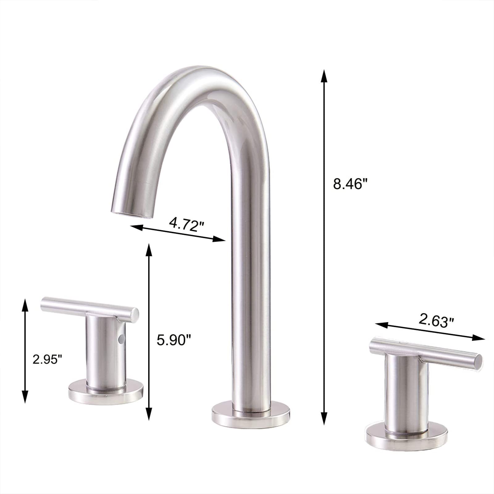 VAPSINT 3 Hole Brushed Nickel Widespread Bathroom Faucet,Modern 2 Handle Bathroom Sink Faucet 8 inch Vanity Faucet with Pop Up Drain and Supply Lines