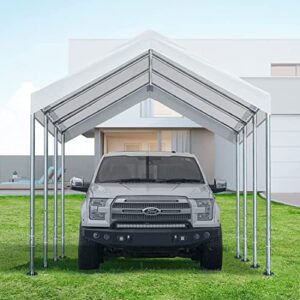 10'x20' Carport Replacement Top Canopy Cover for Car Garage Shelter Tent Party Tent with Ball Bungees White (Only Top Cover, Frame is not Included)