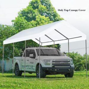 10'x20' Carport Replacement Top Canopy Cover for Car Garage Shelter Tent Party Tent with Ball Bungees White (Only Top Cover, Frame is not Included)