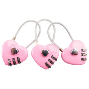 3 pcs pink heart padlock small metal heart shaped padlock mini code lock, wire rope 3-digit code combination padlock for jewelry storage box diary book,pink