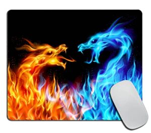 mouse pad, rectangle abstract blue and red fiery dragons anti-slip rubber mousepad for gaming office laptop computer pc men women kids, cute custom pattern 9.5"x7.9"x0.12" inch