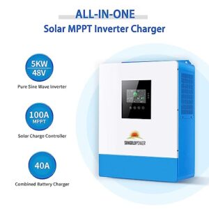 SUNGOLDPOWER 5000W 48 Volt Hybrid Solar Inverter Pure Sine Wave, 120Vac AC Input,120Vac AC Output, 100A MPPT Solar Charger and 40A AC Battery Charger (Parallel&Grid Feedback&Batteryless)