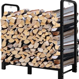 Fandature 4Ft Firewood Rack Adjustable Fireplace Wood Holder For Outdoor Indoor Storage Log - Heavy Duty Fire Log Lumber Stand Stacker, Black