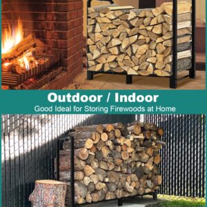 Fandature 4Ft Firewood Rack Adjustable Fireplace Wood Holder For Outdoor Indoor Storage Log - Heavy Duty Fire Log Lumber Stand Stacker, Black