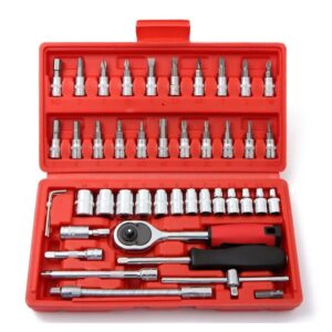 ywhwxb 46 pieces mechanic tool kit 1/4” dr. ratchet socket wrench set with storage case, includes bit sockets and extension bar