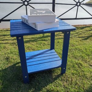 Byzane Double Adirondack Side Table, Weather Resistant, Rectangular End Table for Patio, Garden, Lawn, Indoor Outdoor Companion, Navy Blue