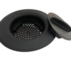 Flex Strainer Kitchen Sink Strainer with Drain Stopper Plug, 2N1, Basket Replacement for 3-1/2” drains, 5-1/4” Diameter, USA Made Black Single