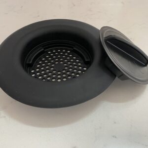 Flex Strainer Kitchen Sink Strainer with Drain Stopper Plug, 2N1, Basket Replacement for 3-1/2” drains, 5-1/4” Diameter, USA Made Black Single