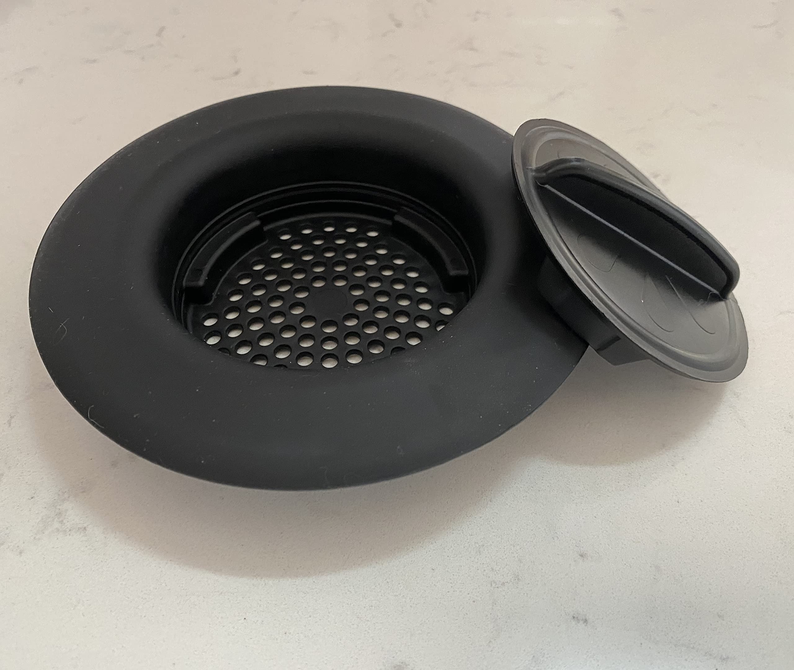 Flex Strainer Kitchen Sink Strainer with Drain Stopper Plug, 2N1, Basket Replacement for 3-1/2” drains, 5-1/4” Diameter, USA Made Black Single