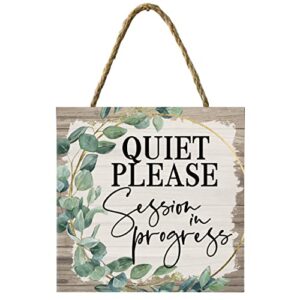 quiet please session in progress sign hanging wood door sign great for home office salon law firm therapy counseling online classes massage decorative wood sign wall art