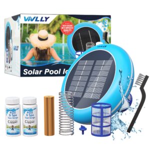 vivlly solar pool ionizer, cleaner, and purifier restores clear, chlorine-free water, long lasting anode for 35,000 gallons, natural shock for swimming areas, smart replacement