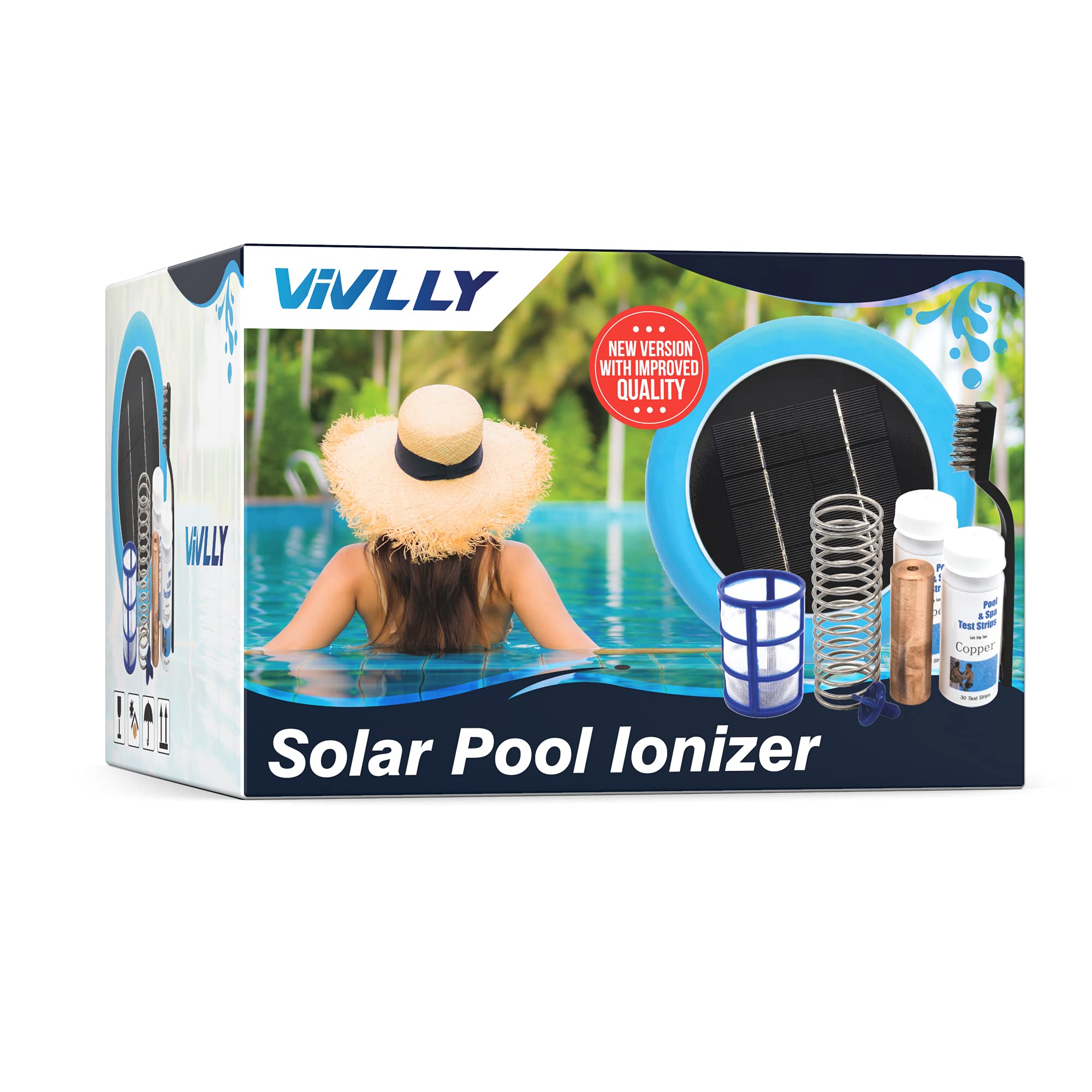 Vivlly Solar Pool Ionizer, Cleaner, and Purifier Restores Clear, Chlorine-Free Water, Long Lasting Anode for 35,000 Gallons, Natural Shock for Swimming Areas, Smart Replacement