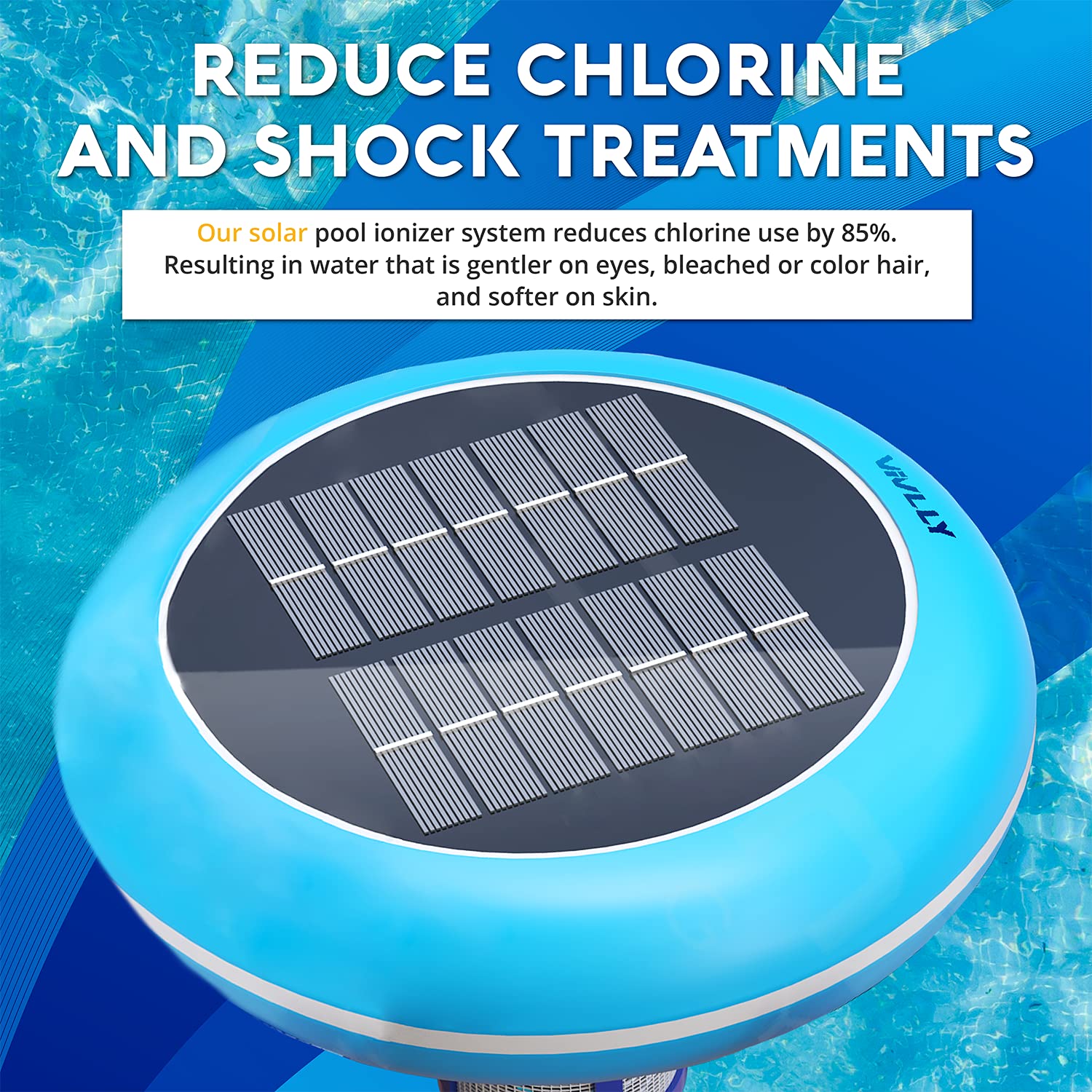 Vivlly Solar Pool Ionizer, Cleaner, and Purifier Restores Clear, Chlorine-Free Water, Long Lasting Anode for 35,000 Gallons, Natural Shock for Swimming Areas, Smart Replacement