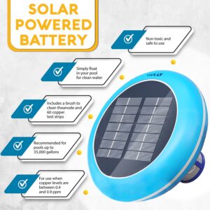 Vivlly Solar Pool Ionizer, Cleaner, and Purifier Restores Clear, Chlorine-Free Water, Long Lasting Anode for 35,000 Gallons, Natural Shock for Swimming Areas, Smart Replacement
