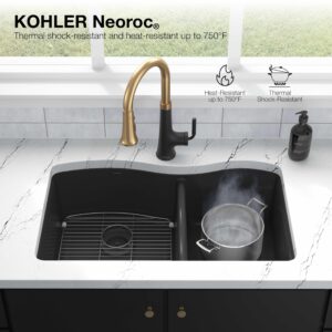 KOHLER 8437-1-CM4 Kennon 33" Undermount or Drop In Kitchen Sink, Single Basin Neoroc Composite Kitchen Sink, Includes Bottom Sink-Rack, Matte Grey