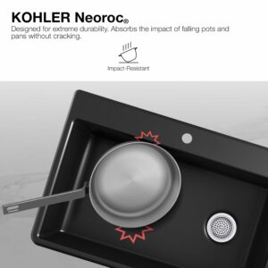 KOHLER 8437-1-CM4 Kennon 33" Undermount or Drop In Kitchen Sink, Single Basin Neoroc Composite Kitchen Sink, Includes Bottom Sink-Rack, Matte Grey