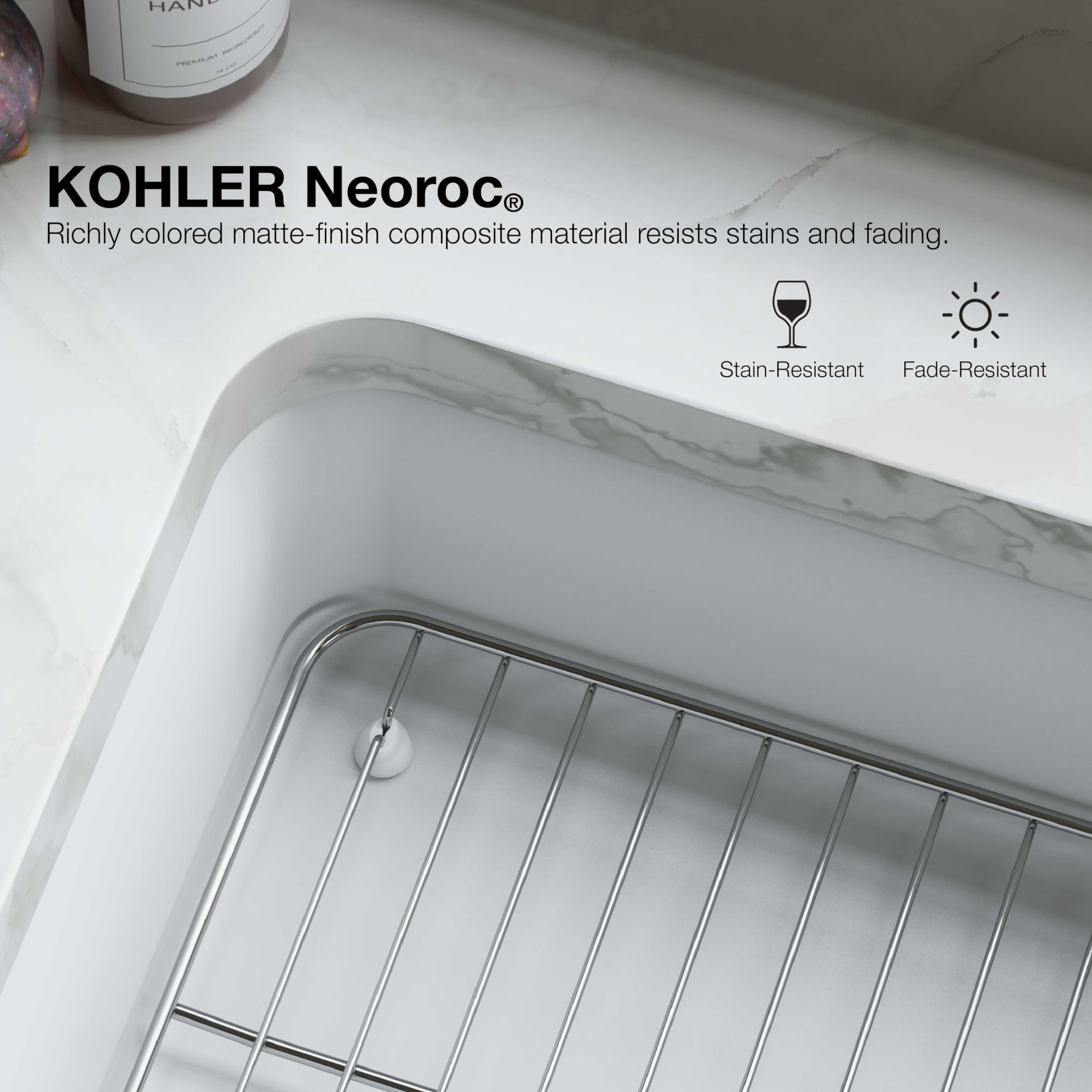 KOHLER 8437-1-CM4 Kennon 33" Undermount or Drop In Kitchen Sink, Single Basin Neoroc Composite Kitchen Sink, Includes Bottom Sink-Rack, Matte Grey