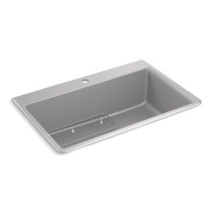 KOHLER 8437-1-CM4 Kennon 33" Undermount or Drop In Kitchen Sink, Single Basin Neoroc Composite Kitchen Sink, Includes Bottom Sink-Rack, Matte Grey