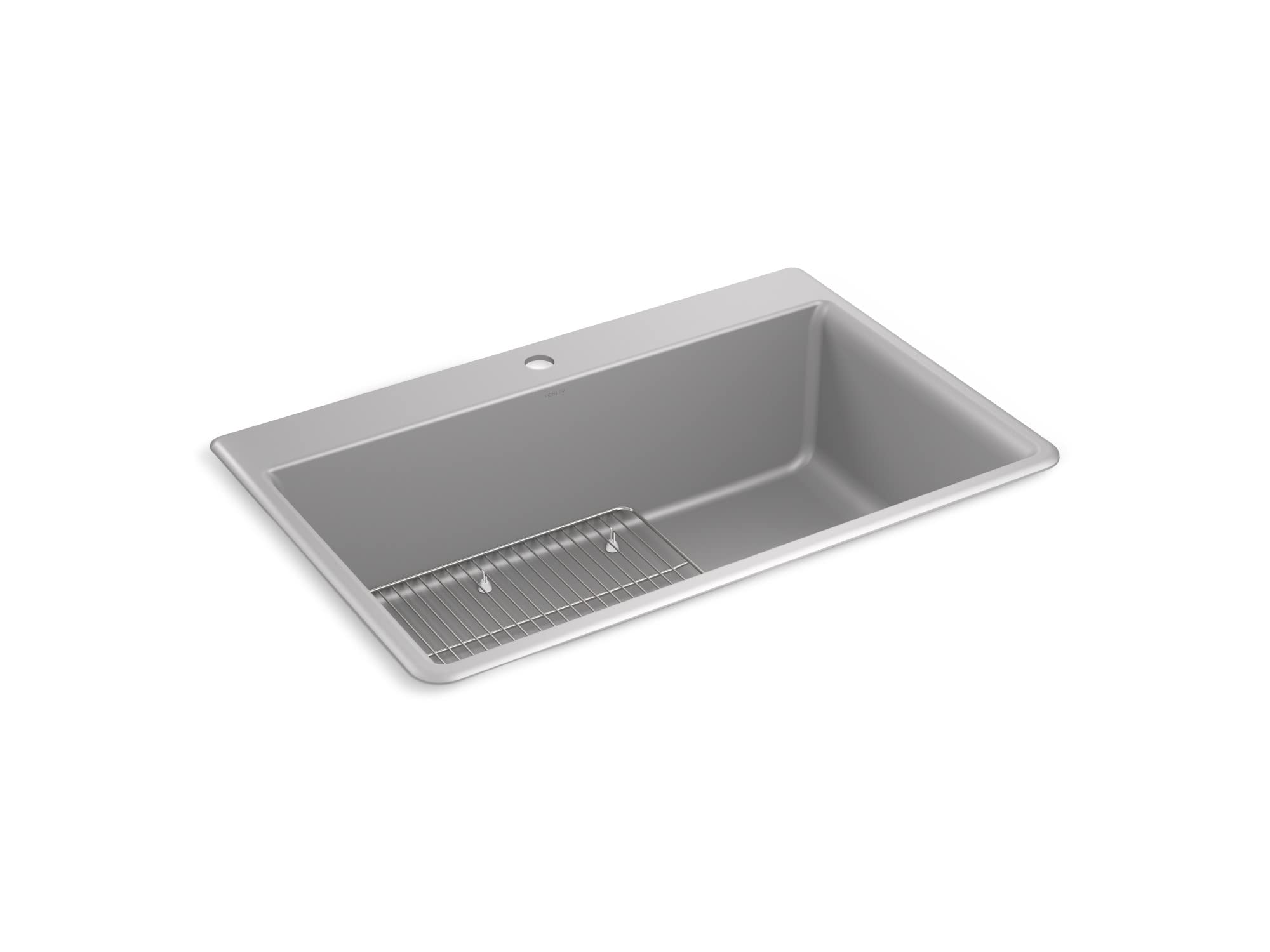 KOHLER 8437-1-CM4 Kennon 33" Undermount or Drop In Kitchen Sink, Single Basin Neoroc Composite Kitchen Sink, Includes Bottom Sink-Rack, Matte Grey