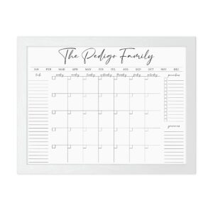 personalized dry erase wall calendar with custom to do list and notes organization sections | large whiteboard calendar (24" w x 18" h, white-washed frame)
