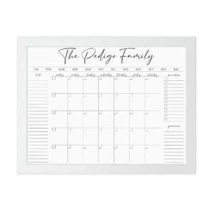 Personalized Dry Erase Wall Calendar with Custom To do list and Notes Organization Sections | Large Whiteboard Calendar (24" W x 18" H, White-Washed Frame)