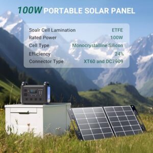 YOLANESS Portable Solar Panel for Power Station, 100W/20V Foldable Solar Panel Charger with Adjustable Kickstand and USB Outputs for Camping