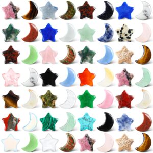 60 pieces star shaped crystals and moon shaped crystals worry stones assorted palm thumb stones hand making gemstone quartz decorative crystal for witchcraft meditation diy balancing jewelry