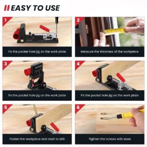 ENJOYWOOD Pocket Hole Jig System with Portable Base Adjustable Metal Pocket Screw Jig Professional Drill Guide Kit for Woodworking DIY Carpentry Projects XK4