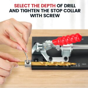 ENJOYWOOD Pocket Hole Jig System with Portable Base Adjustable Metal Pocket Screw Jig Professional Drill Guide Kit for Woodworking DIY Carpentry Projects XK4