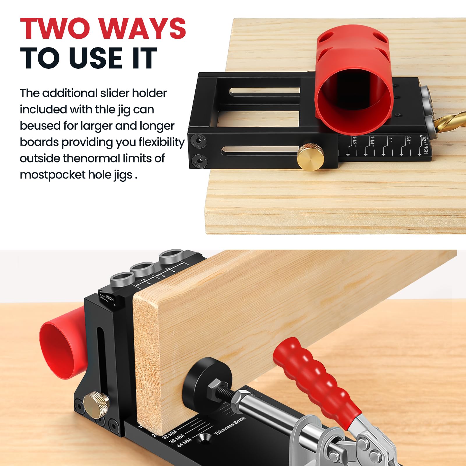 ENJOYWOOD Pocket Hole Jig System with Portable Base Adjustable Metal Pocket Screw Jig Professional Drill Guide Kit for Woodworking DIY Carpentry Projects XK4