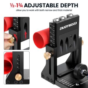 ENJOYWOOD Pocket Hole Jig System with Portable Base Adjustable Metal Pocket Screw Jig Professional Drill Guide Kit for Woodworking DIY Carpentry Projects XK4