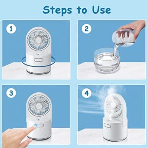 AiTechny Desk Misting Fan with 300ML Large Water Tank Personal Table Fan with 3 Speed Strong Wind Portable Misting Fan with 7 Colorful Nightlights for Home, Outdoor (White)