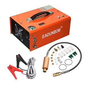 eadunbom pcp air compressor 4500psi/30mpa built-in power adapter(ac 110v/220v or dc 12v) set-pressure auto-stop oil/water-free hpa compressor for pcp air rifle air pistol paintball gun scuba tank