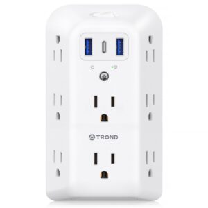 trond outlet extender surge protector - 8 outlet splitter with 3 usb ports (1 usb c), multiple plug expander with on/off switch, 3 sided multi plug wall adapter power strip for home office kitchen
