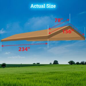 YardGrow 12x20ft Carport Canopy Replacement Cover Garage Tent Tarp Waterproof & UV Protected with Bungees, Frame Not Included (Tan)