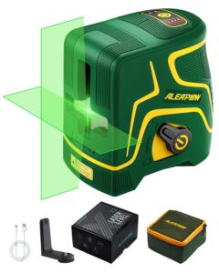 aleapow self leveling green laser level, 147ft cross line laser level, 2.2ah battery, type-c, manual&pulse mode, auxiliary supporting bracket, portable bag, for construction and picture hanging - x2
