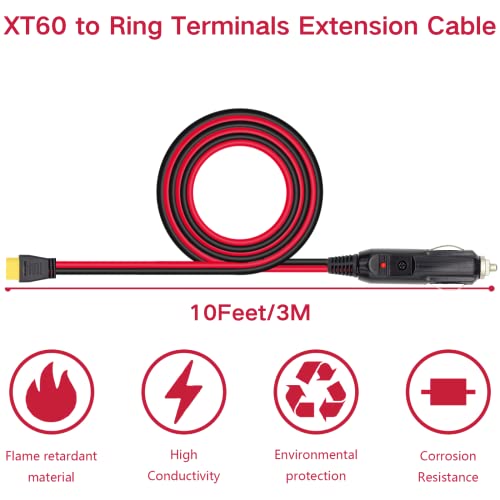 XT60 Extension Cable Cigarette Plug Extension Cable XT60 to Cigarette Plug 10Feet 14AWG XT60 Adpter Cable Compatible with Solar Panel RV Portable Power Station Solar Generator