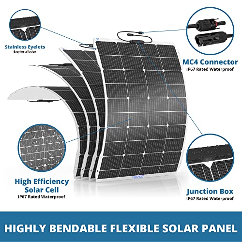 Voltset 200 Watt Flexible Solar Panel, 2 x 100W 12V ETFE Monocrystalline Panel Bendable Solar Panel, Lightweight Solar Panel Charger for RV Car Van Marine Tent Camping