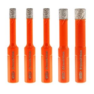 dry diamond core drill bit, bgtec 5pcs 6mm 6mm 6mm 8mm 10mm vacuum brazed hole saw with triangle shank for porcelain tile ceramic granite marble masonry