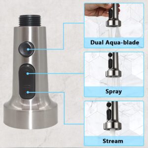 Hooshing Kitchen Sink Faucet Head Replacement 3 Function Pull Down Faucet Sprayer Head Nozzle Kitchen Faucet Head Hose Spray Tap Spout Only for G1/2 Connector, Brushed Nickel