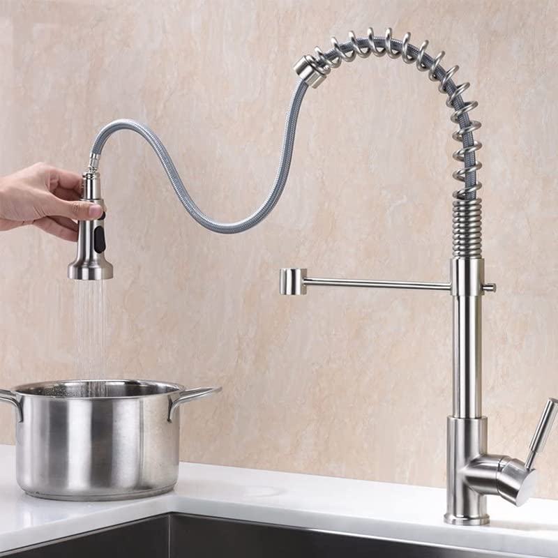 Hooshing Kitchen Sink Faucet Head Replacement 3 Function Pull Down Faucet Sprayer Head Nozzle Kitchen Faucet Head Hose Spray Tap Spout Only for G1/2 Connector, Brushed Nickel