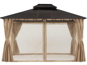 cooshade 10×10 polycarbonate roof patio gazebos double vent waterproof outdoor gazebo with curtains and mosquito netting (dark grey)