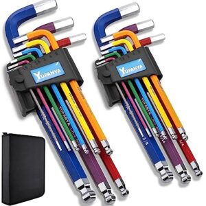 YUFANYA 18-Piece Allen Wrenches Sets,Premium Quality SAE/Metric Hex Key Set in Portable Case,Durable Industrial CRV Made,Long Arm Ball End, Multicolor Coding