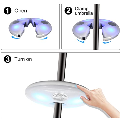 Patio Umbrella Light with Bluetooth Speaker 4 Colours RGB Rechargeable LED Outdoor Patio Lights Cordless Umbrella Pole Lights for Patio Umbrellas, Camping Tents or Outdoor Use