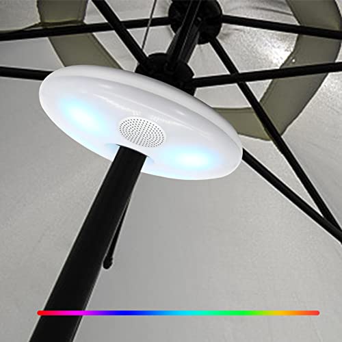 Patio Umbrella Light with Bluetooth Speaker 4 Colours RGB Rechargeable LED Outdoor Patio Lights Cordless Umbrella Pole Lights for Patio Umbrellas, Camping Tents or Outdoor Use