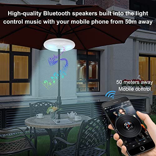 Patio Umbrella Light with Bluetooth Speaker 4 Colours RGB Rechargeable LED Outdoor Patio Lights Cordless Umbrella Pole Lights for Patio Umbrellas, Camping Tents or Outdoor Use