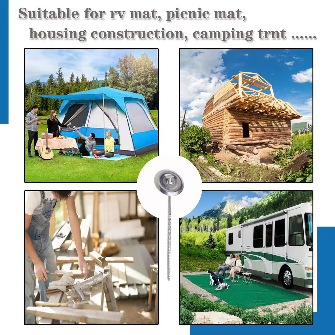 Uitose 14 Count Outdoor Rv Rug Stakes, Stainless Steel Spira Patio Mats Stakes, Used for Fixing Rugs, Tents, Tarps, and RV Mats，Rv Camping Accessories for Outside,Camper Must Haves