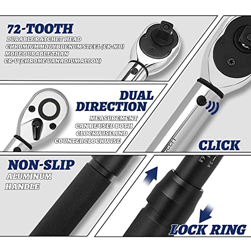 UYECOVE 1/2-Inch Drive Click Torque Wrench, Dual-Direction Click Professional, 10-160FT-LB/13.6-217Nm, Dual Range Scales Graduated in FT.LB and N.M