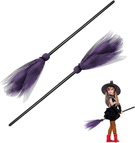 Veemoon Halloween Witch Flying Broom Mesh Tulle Removable Handle Witch Broom Masquerade Show Dress Up Wonder Broom Witch Broom for Halloween Cosplay Party (Random Colour)